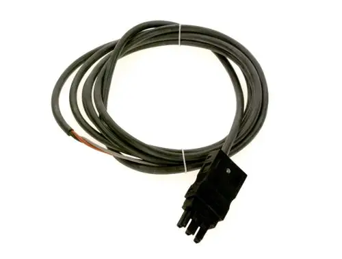 Schwarzes Anschlusskabel von Bosch mit einem Stecker und mehreren Leitungen, geeignet für elektrische Verbindungen.